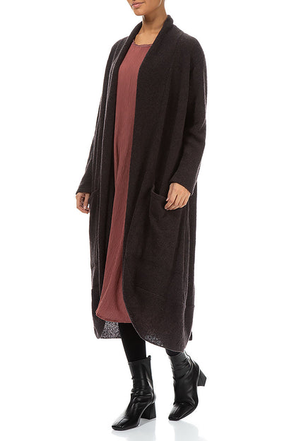Long Open Chocolate Wool Cardigan
