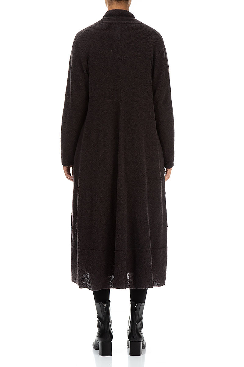 Long Open Chocolate Wool Cardigan