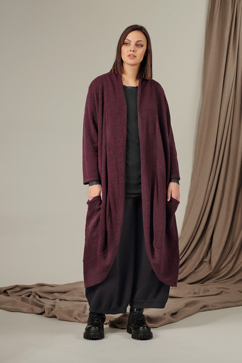 Long Open Mulberry Wool Cardigan