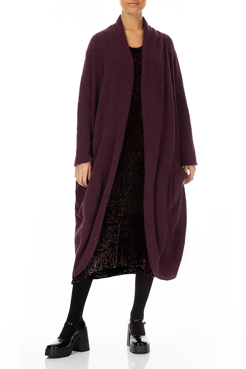 Long Open Mulberry Wool Cardigan