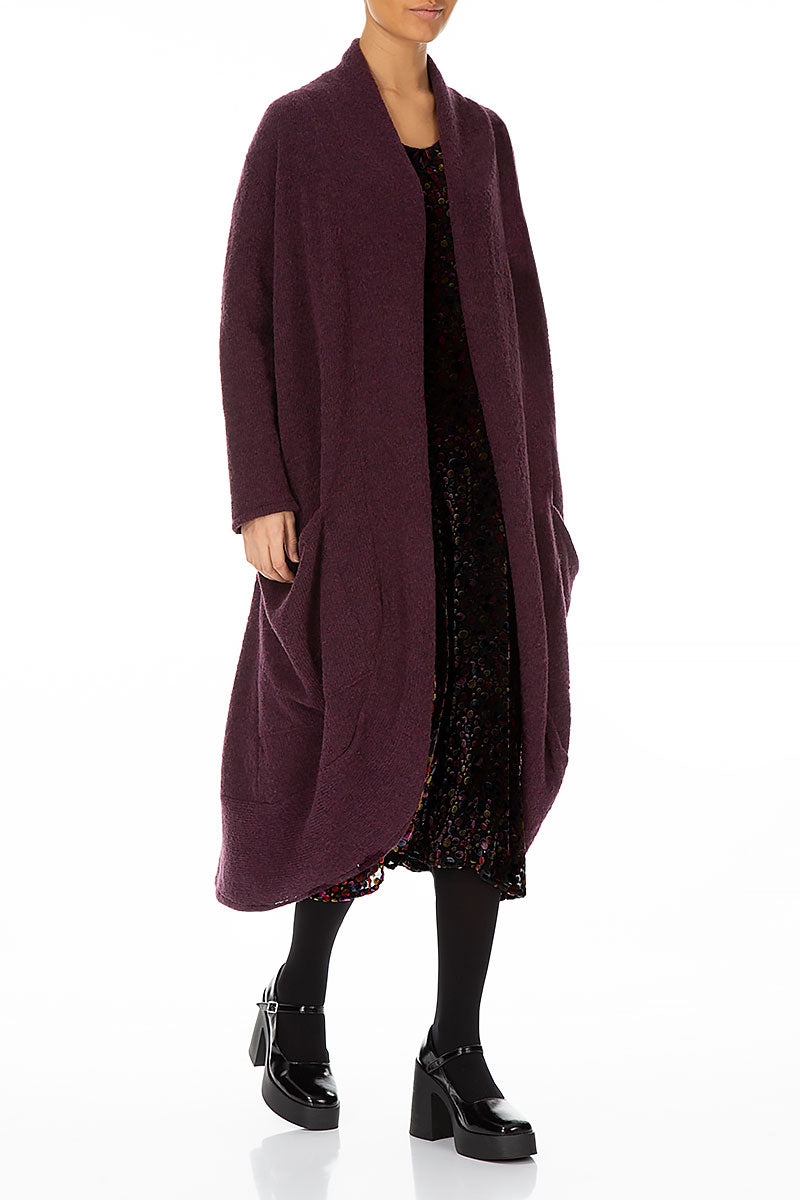 Long Open Mulberry Wool Cardigan