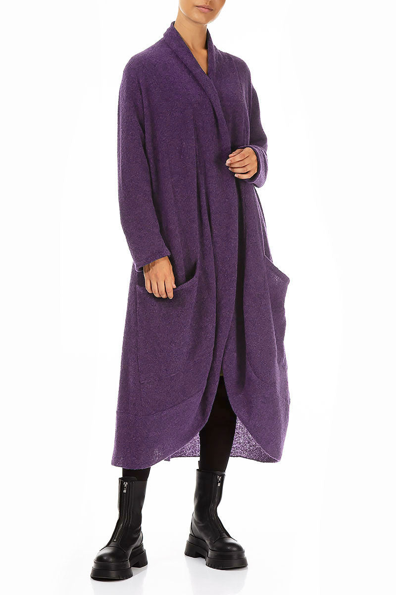 Long Open Purple Wool Cardigan 4