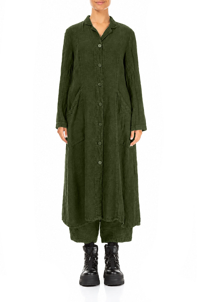 Long Shamrock Green Mélange Linen Jacket 1