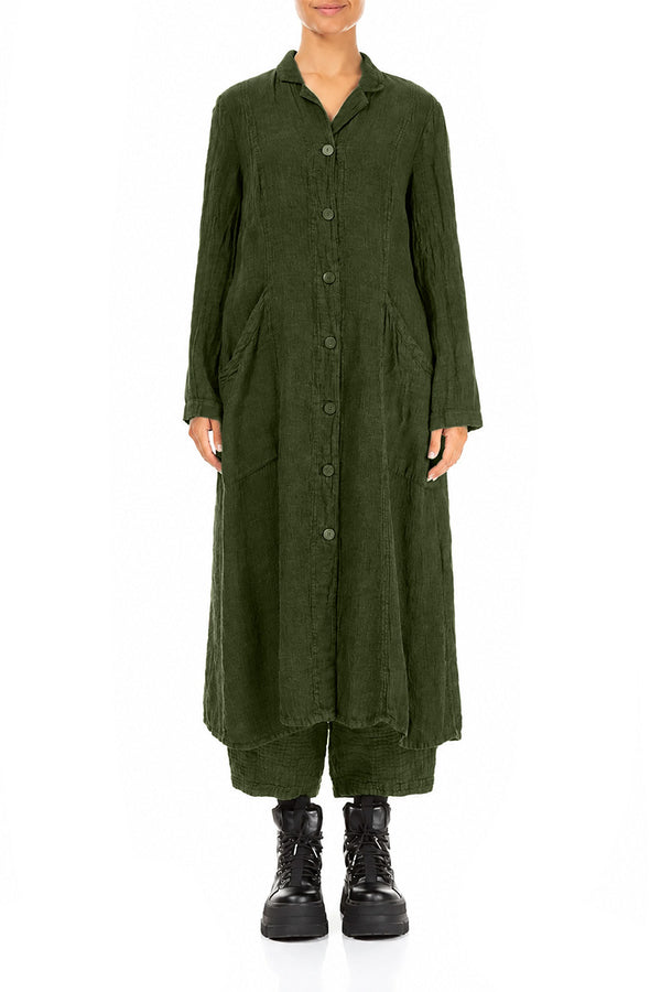 Long Shamrock Green Mélange Linen Jacket