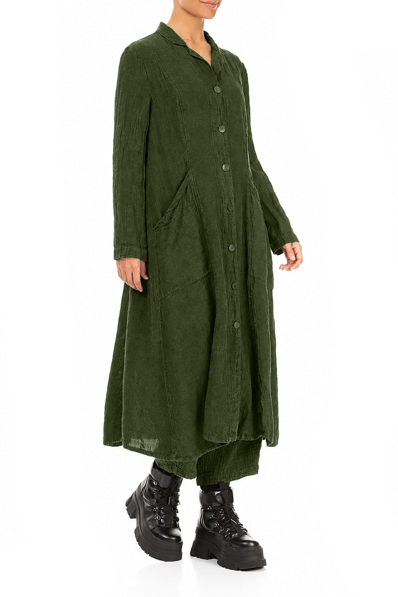 Long Shamrock Green Mélange Linen Jacket 3