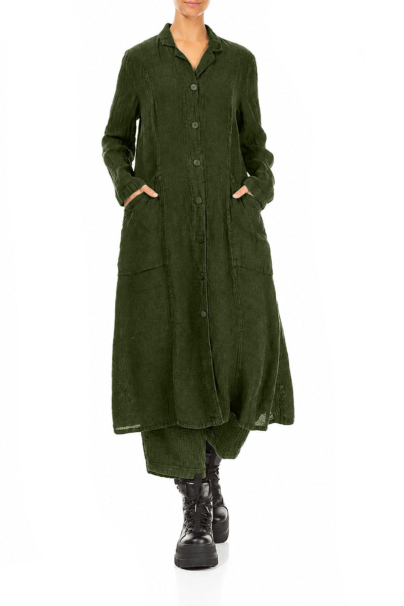 Long Shamrock Green Mélange Linen Jacket