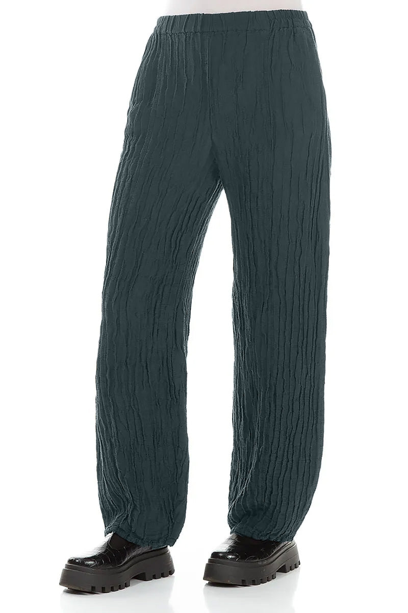 Long Slate Crinkled Trousers 3