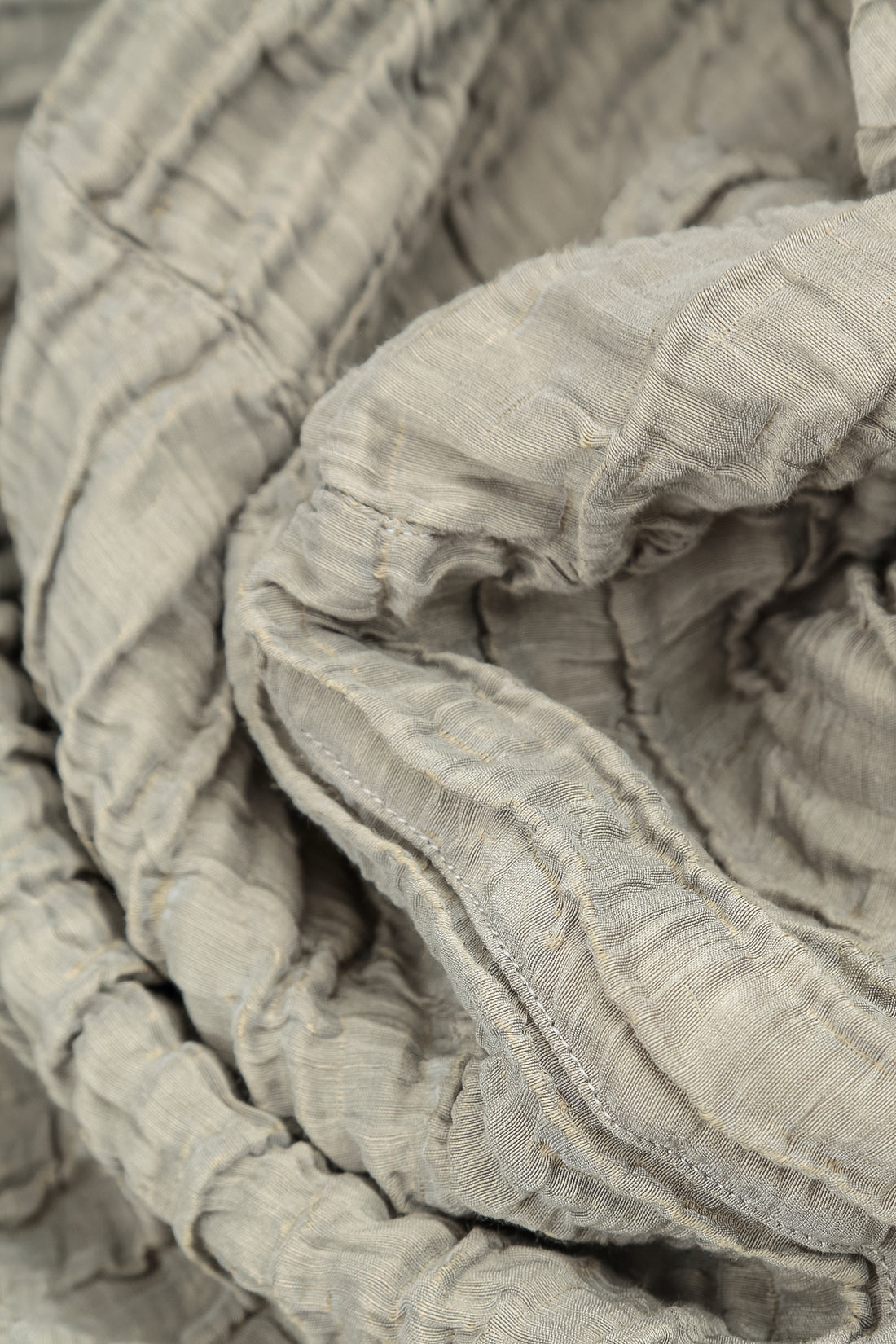 Long Sleeve Balloon Crinkled Olive Grey Silk Linen Dress 5