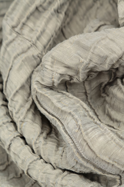 Robe ballon longue à manches longues en Soie et Lin gris olive Froissé