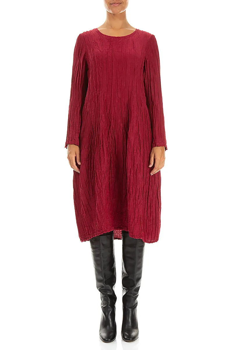 Robe longue à manches longues en soie et lin Froissé Ruby Balloon