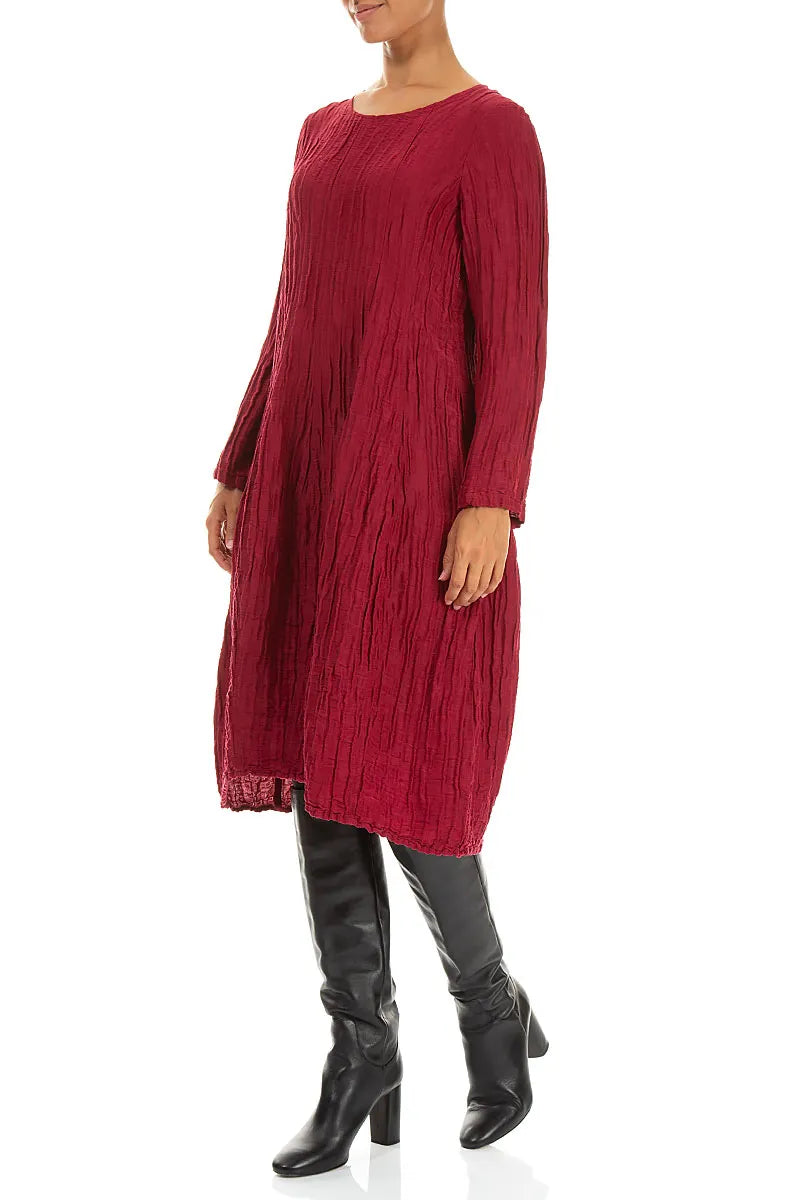 Robe longue à manches longues en soie et lin Froissé Ruby Balloon