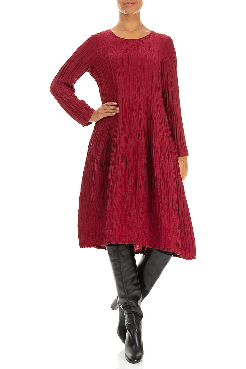 Robe longue à manches longues en soie et lin Froissé Ruby Balloon