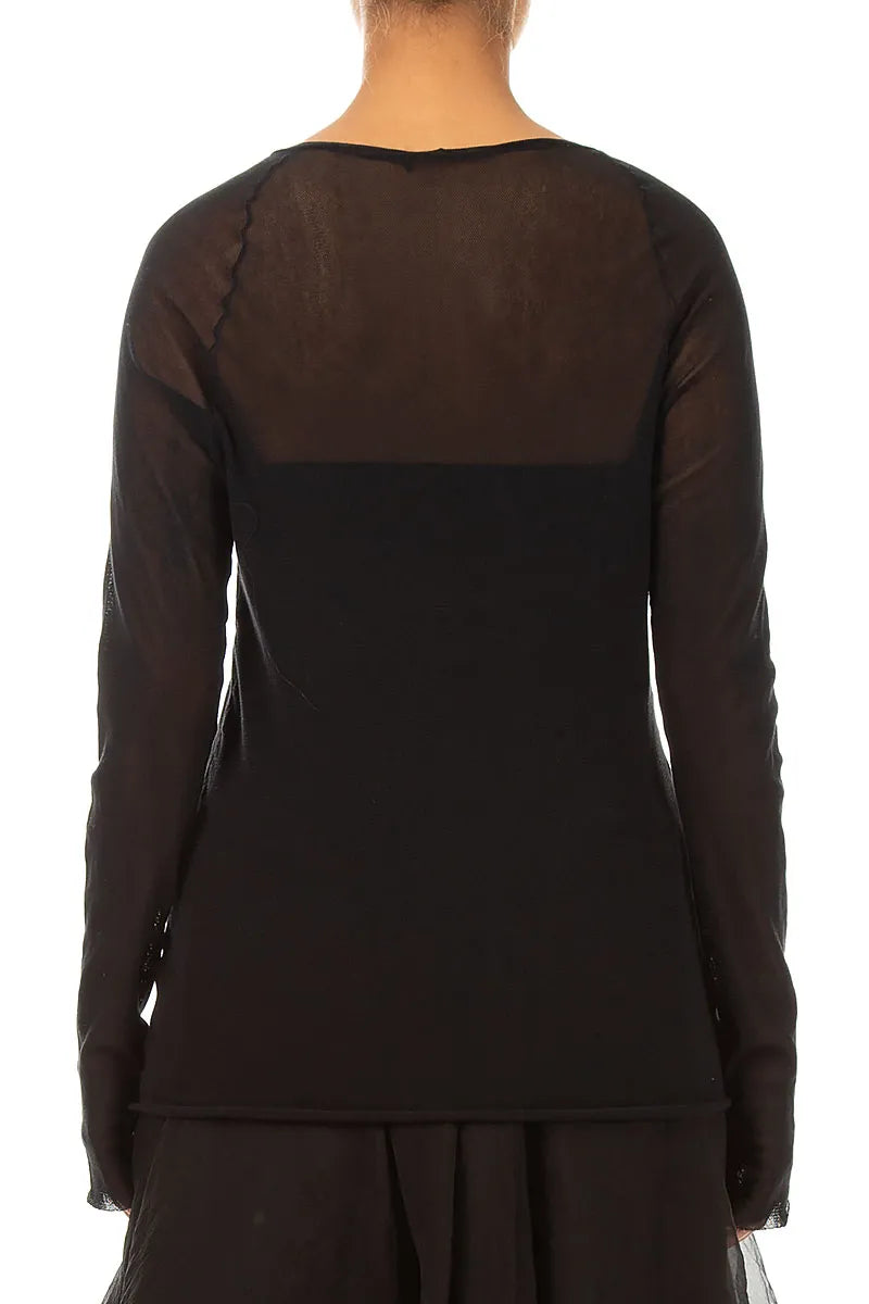 Long Sleeve Black Mesh Soft Cotton Top