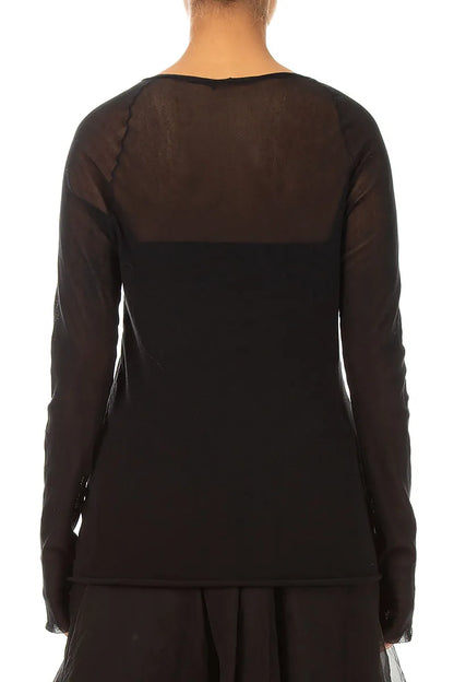 Long Sleeve Black Mesh Soft Cotton Top