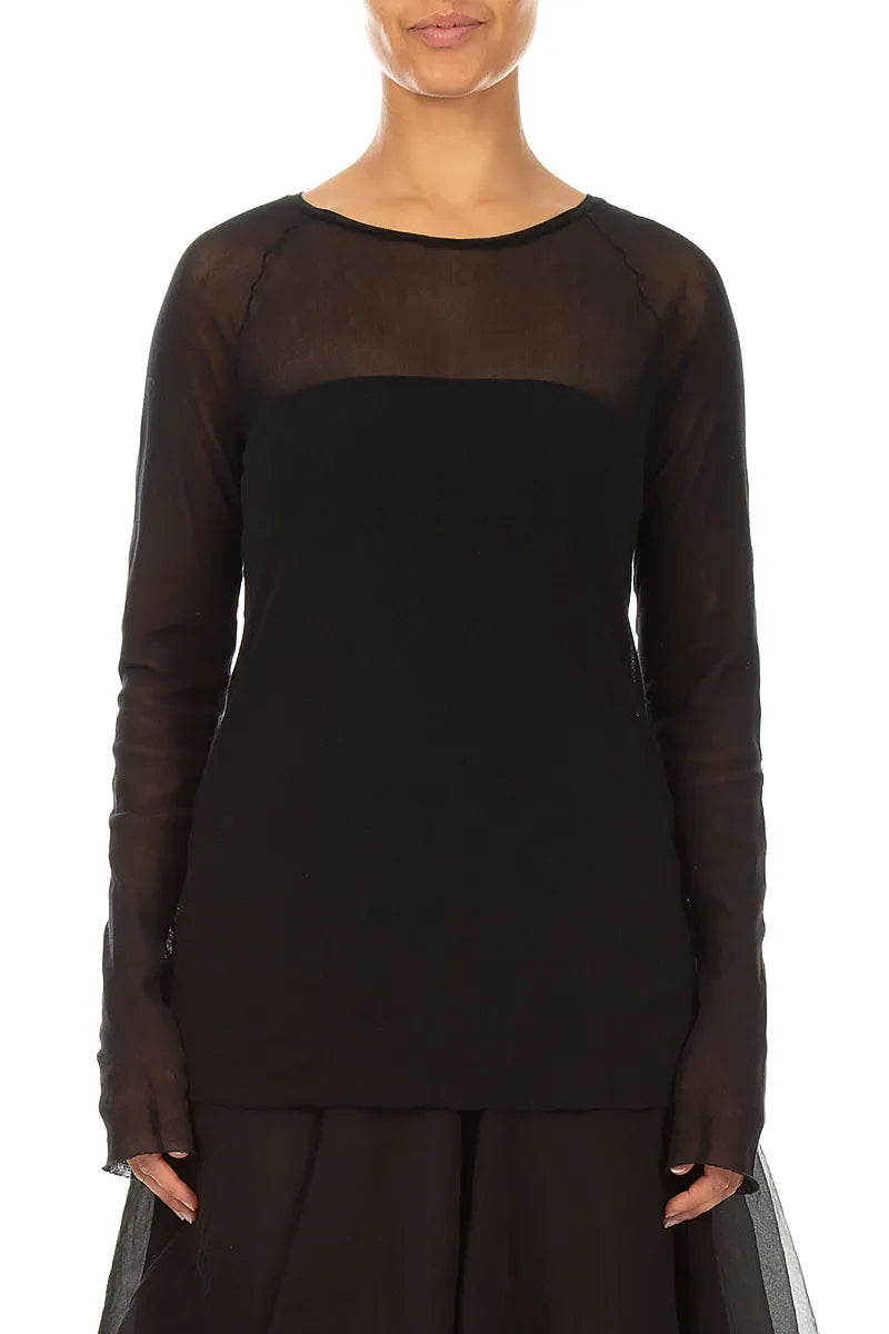 Long Sleeve Black Mesh Soft Cotton Top