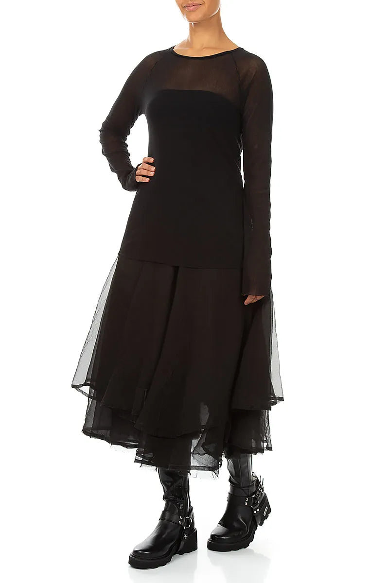 Long Sleeve Black Mesh Soft Cotton Top 4