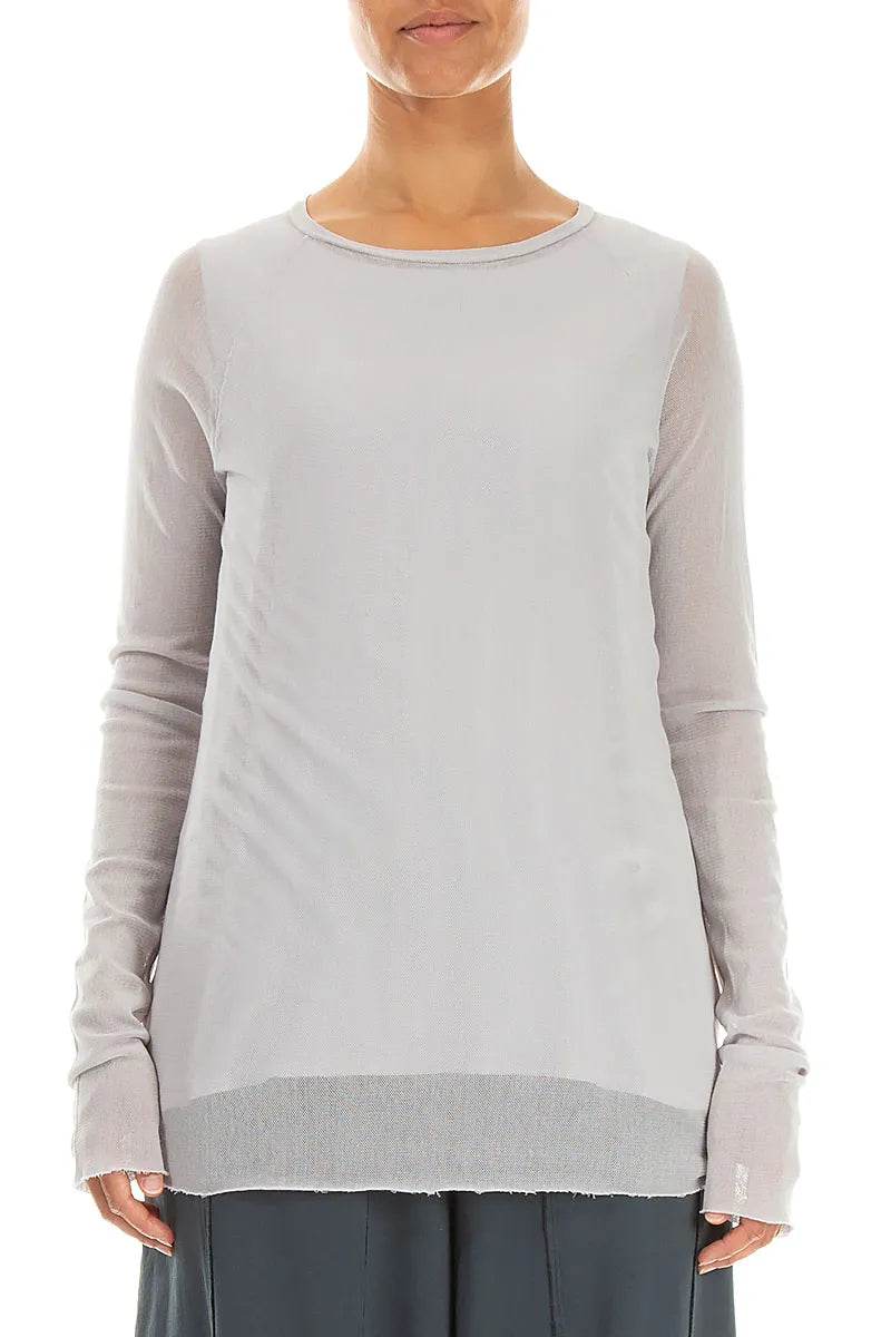 Long Sleeve Pearl Grey Mesh Soft Cotton Top