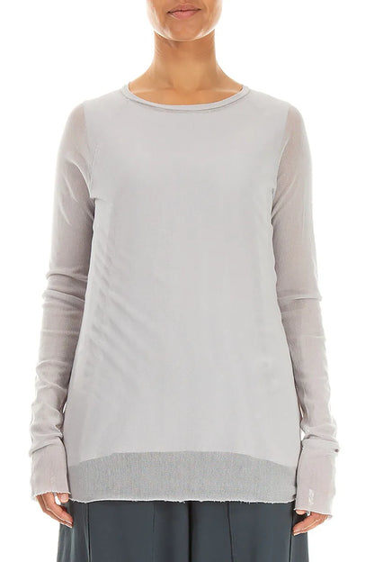Long Sleeve Pearl Grey Mesh Soft Cotton Top