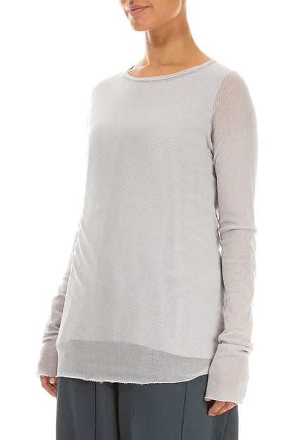 Long Sleeve Pearl Grey Mesh Soft Cotton Top