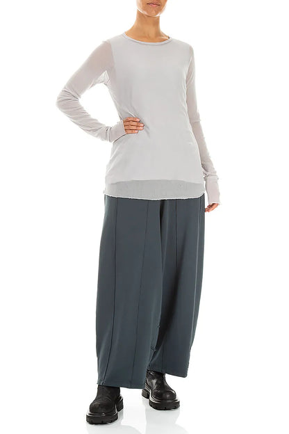Long Sleeve Pearl Grey Mesh Soft Cotton Top