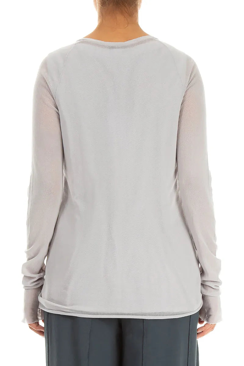 Long Sleeve Pearl Grey Mesh Soft Cotton Top