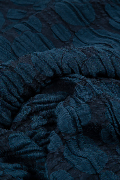 Long Sleeves Balloon Navy Circle Silk Linen Dress 5