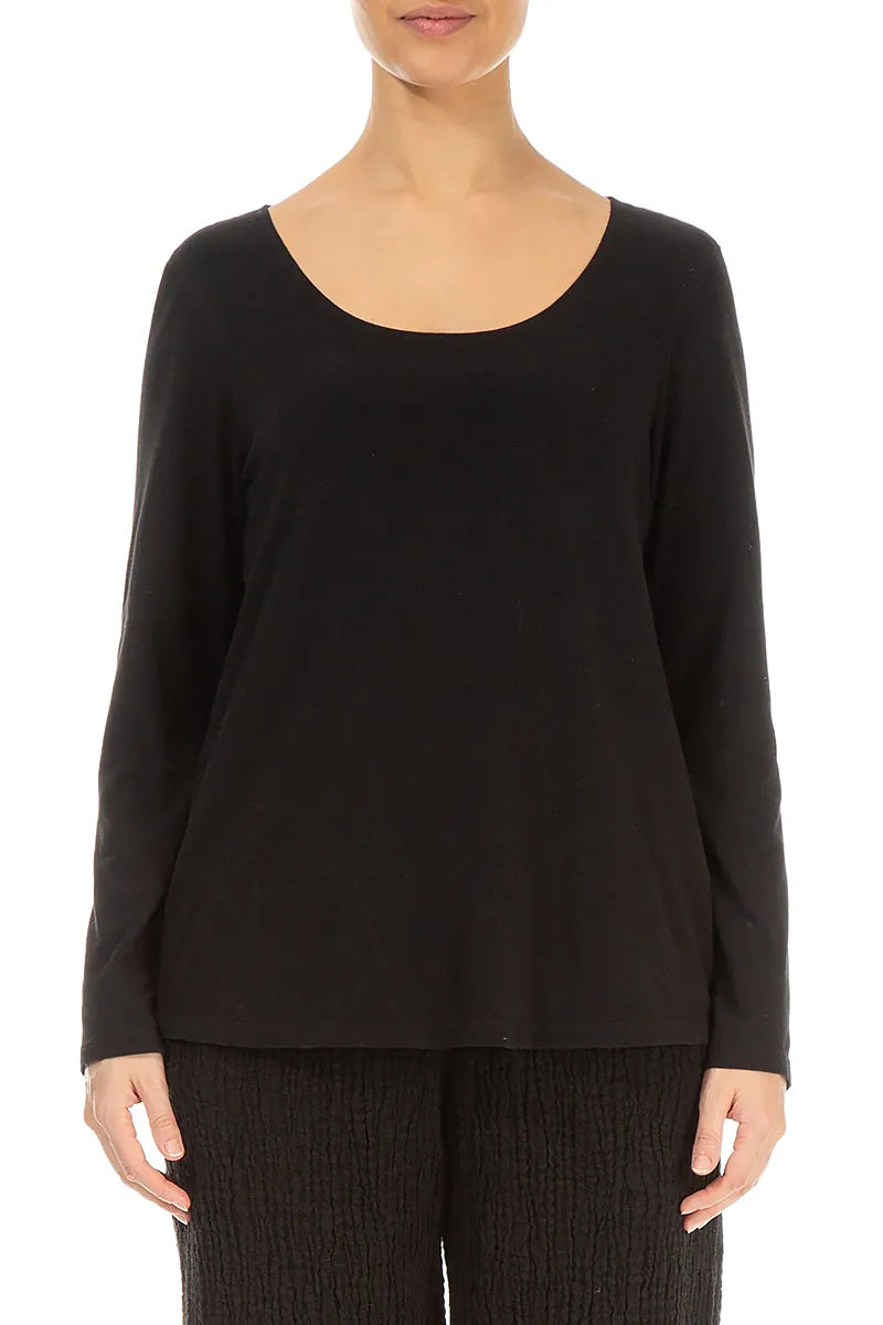 Long Sleeves Black Cotton Jersey Top 1