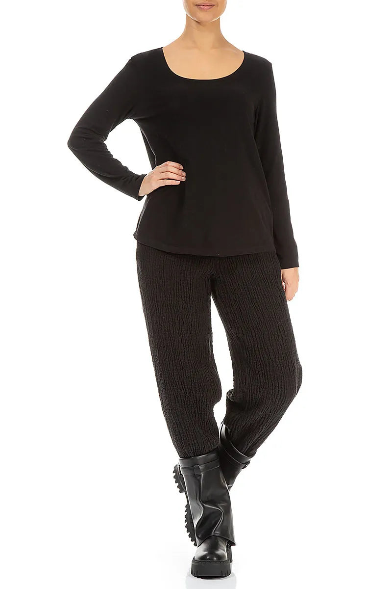 Long Sleeves Black Cotton Jersey Top 4