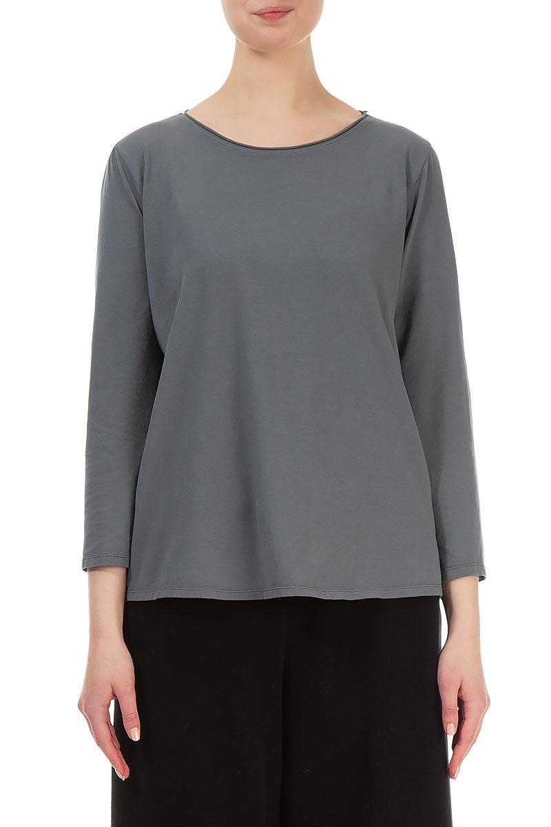 Long Sleeves Forest Grey Cotton Blouse