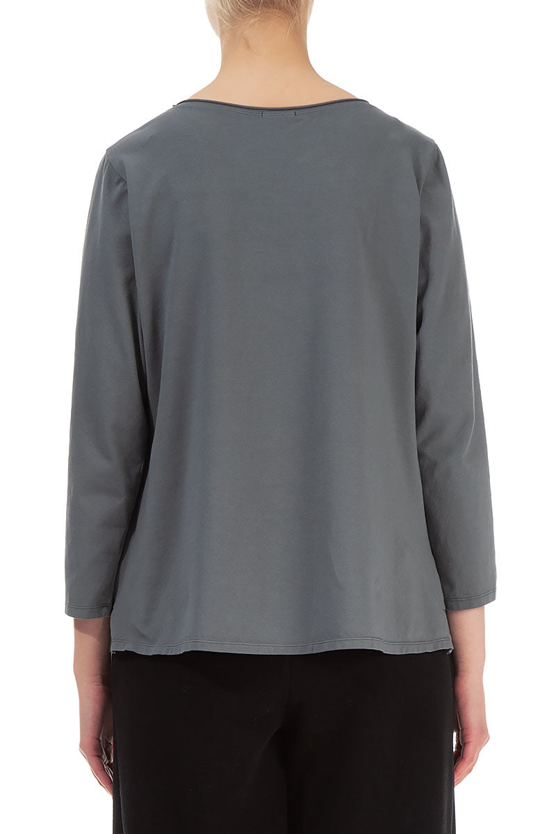 Long Sleeves Forest Grey Cotton Blouse