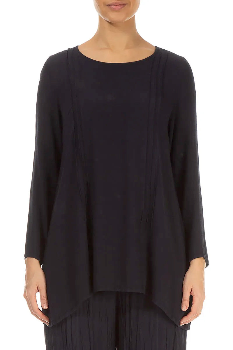 Long Sleeves Graphite Blue Viscose Blouse 1