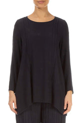 Long Sleeves Graphite Blue Viscose Blouse 1