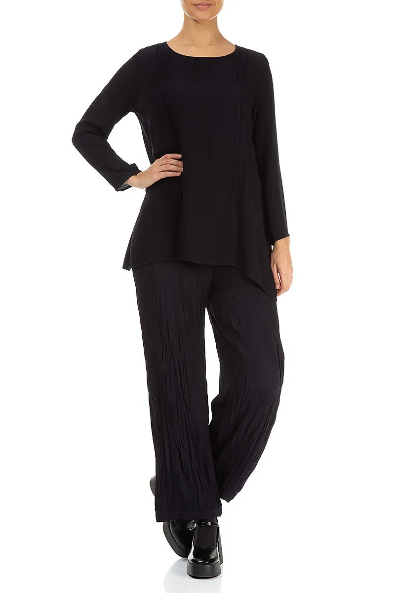 Long Sleeves Graphite Blue Viscose Blouse 4