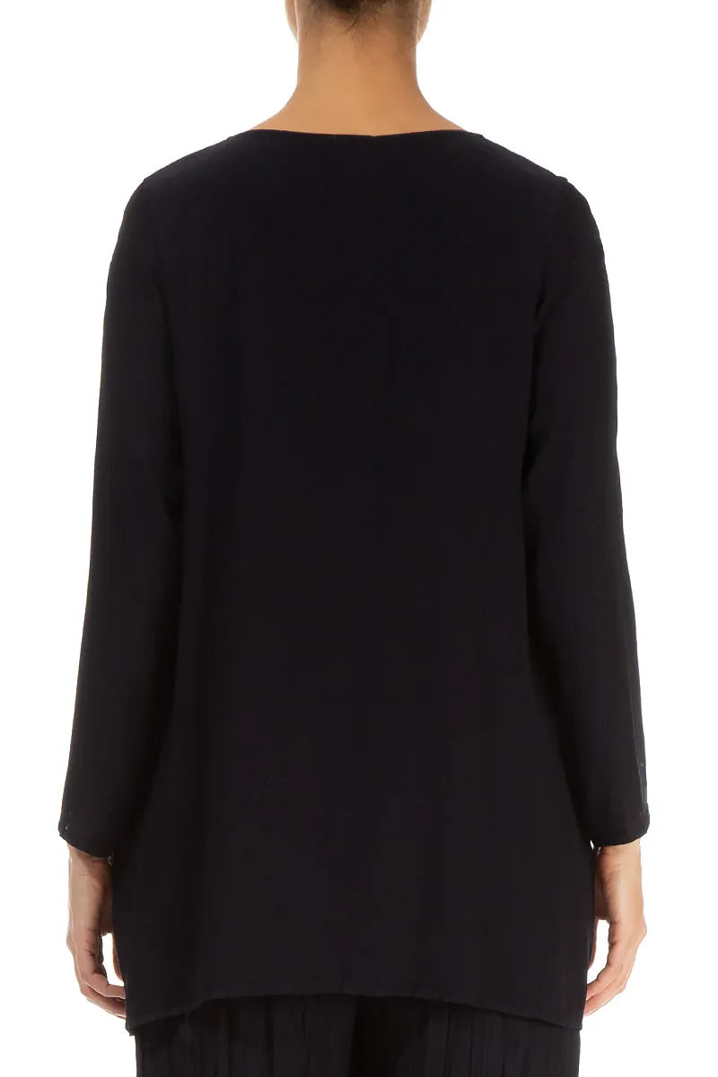 Long Sleeves Graphite Blue Viscose Blouse 2