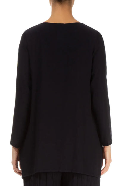 Long Sleeves Graphite Blue Viscose Blouse 2