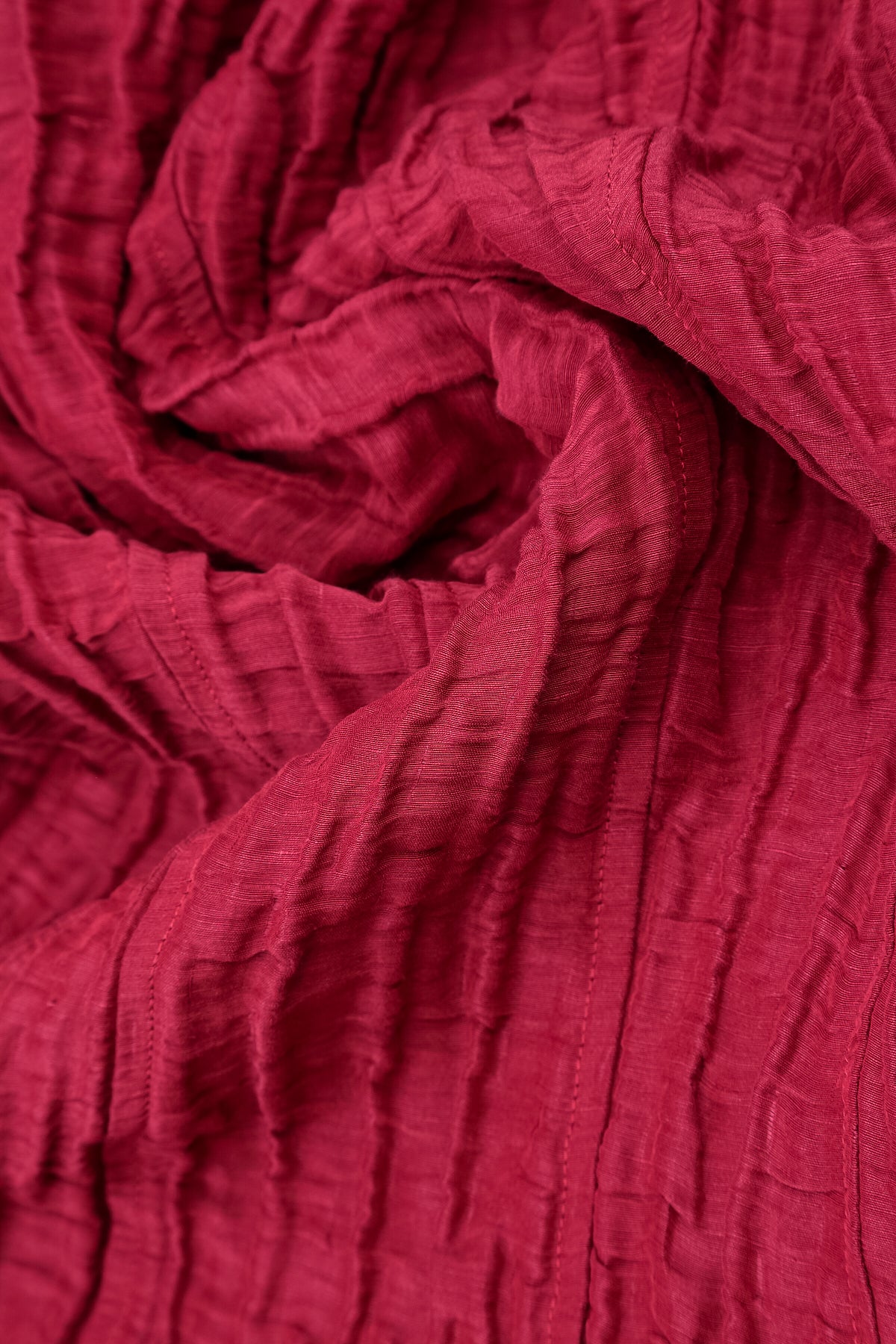 Long Sleeves V-Neck Crinkled Ruby Silk Dress