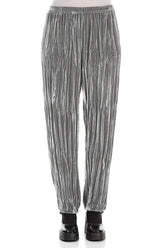 Long Taper Silver Crumpled Silk Velvet Trousers 1