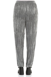 Long Taper Silver Crumpled Silk Velvet Trousers 2