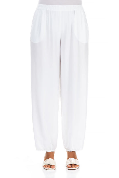 Taper White Silk Bamboo Trousers