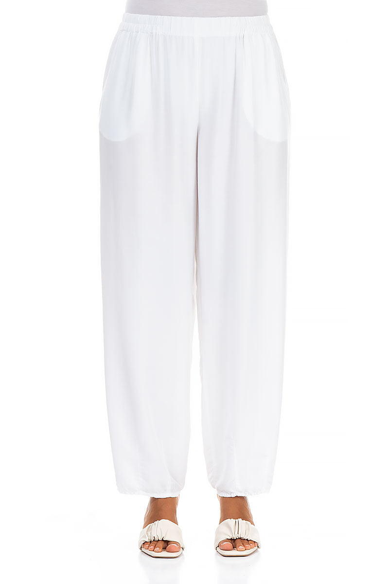 Taper White Silk Bamboo Trousers