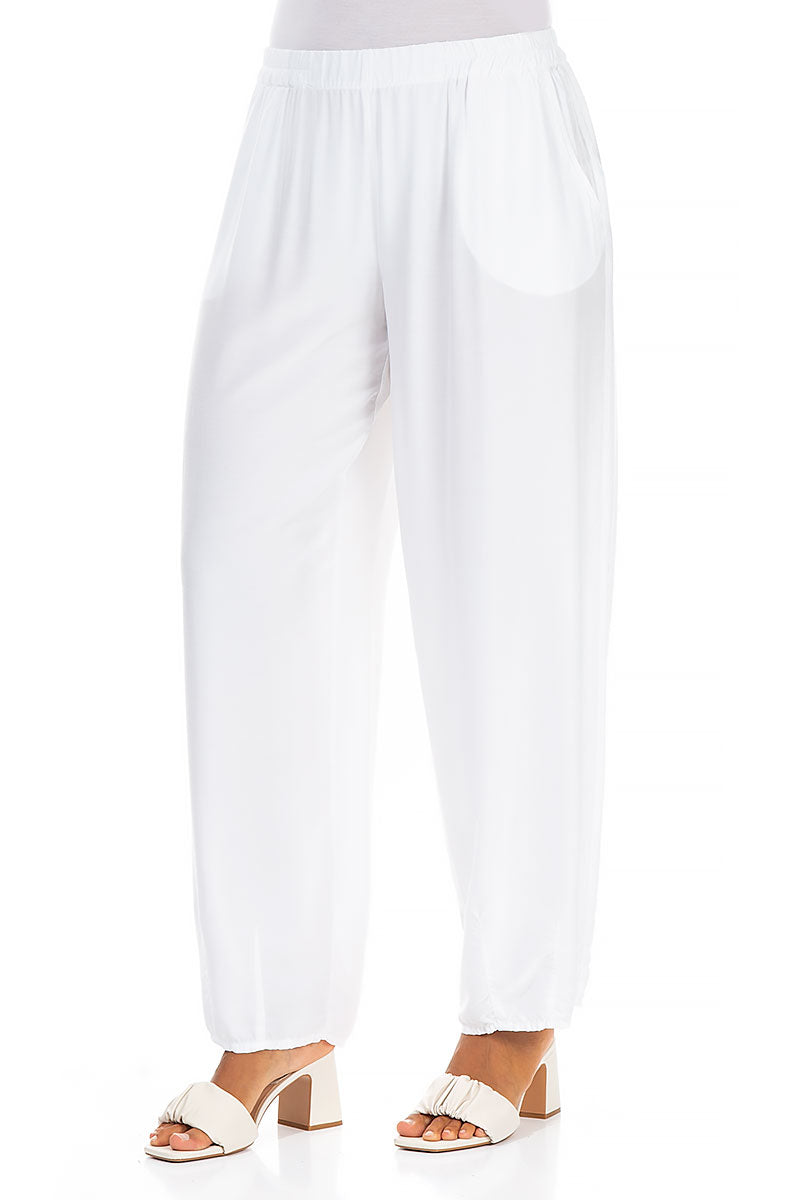 Taper White Silk Bamboo Trousers