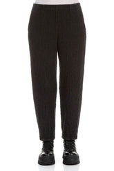 Long Tapered Black Textured Linen Trousers 1