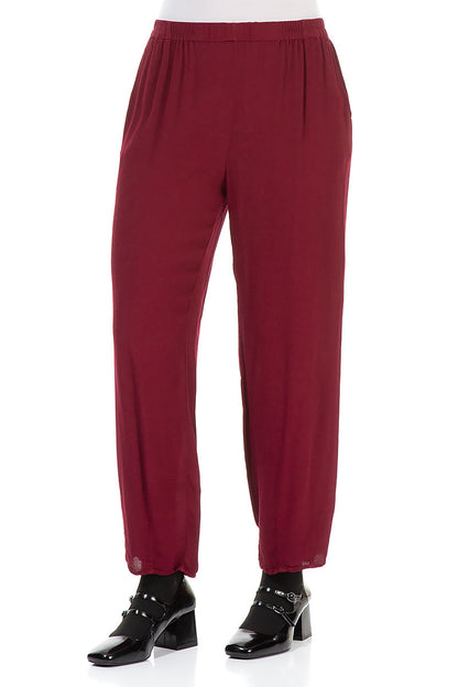 Long Tapered Claret Viscose Trousers