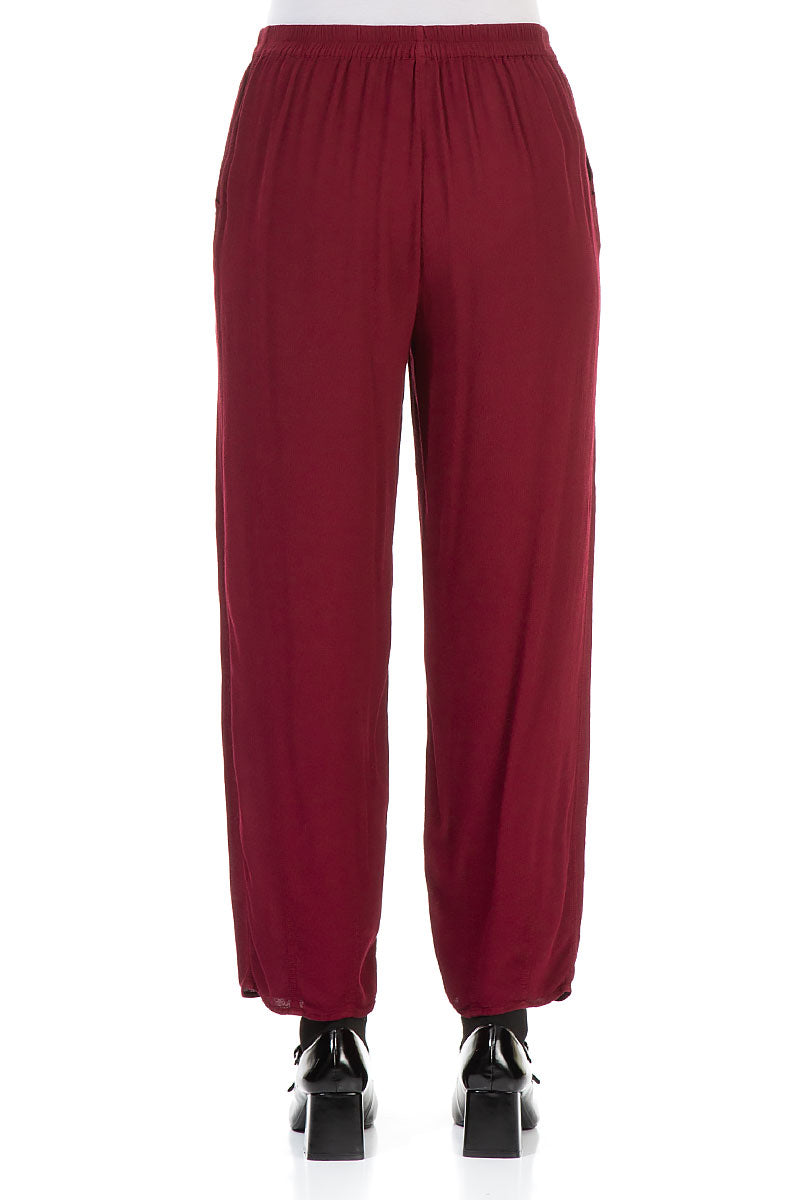 Long Tapered Claret Viscose Trousers