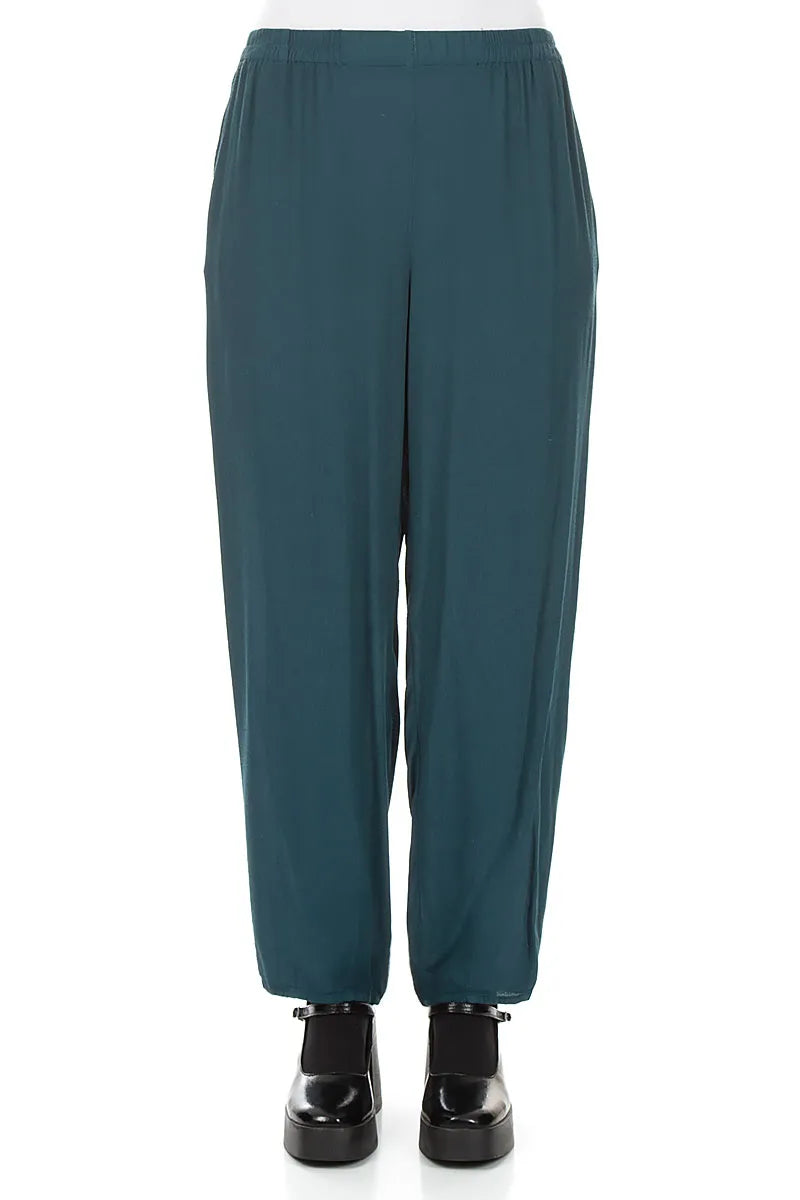 Long Tapered Deep Turquoise Viscose Trousers