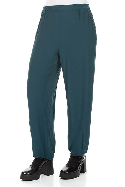 Long Tapered Deep Turquoise Viscose Trousers