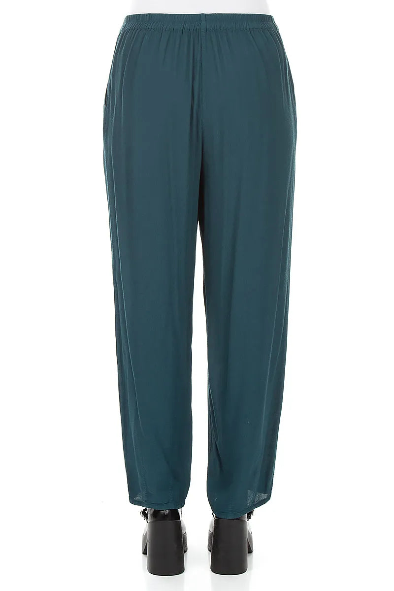 Long Tapered Deep Turquoise Viscose Trousers