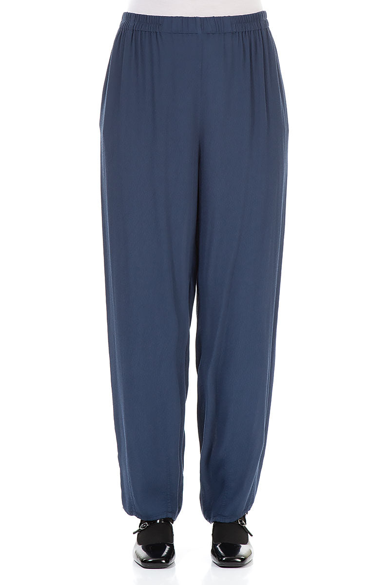 Long Tapered Denim Blue Viscose Trousers