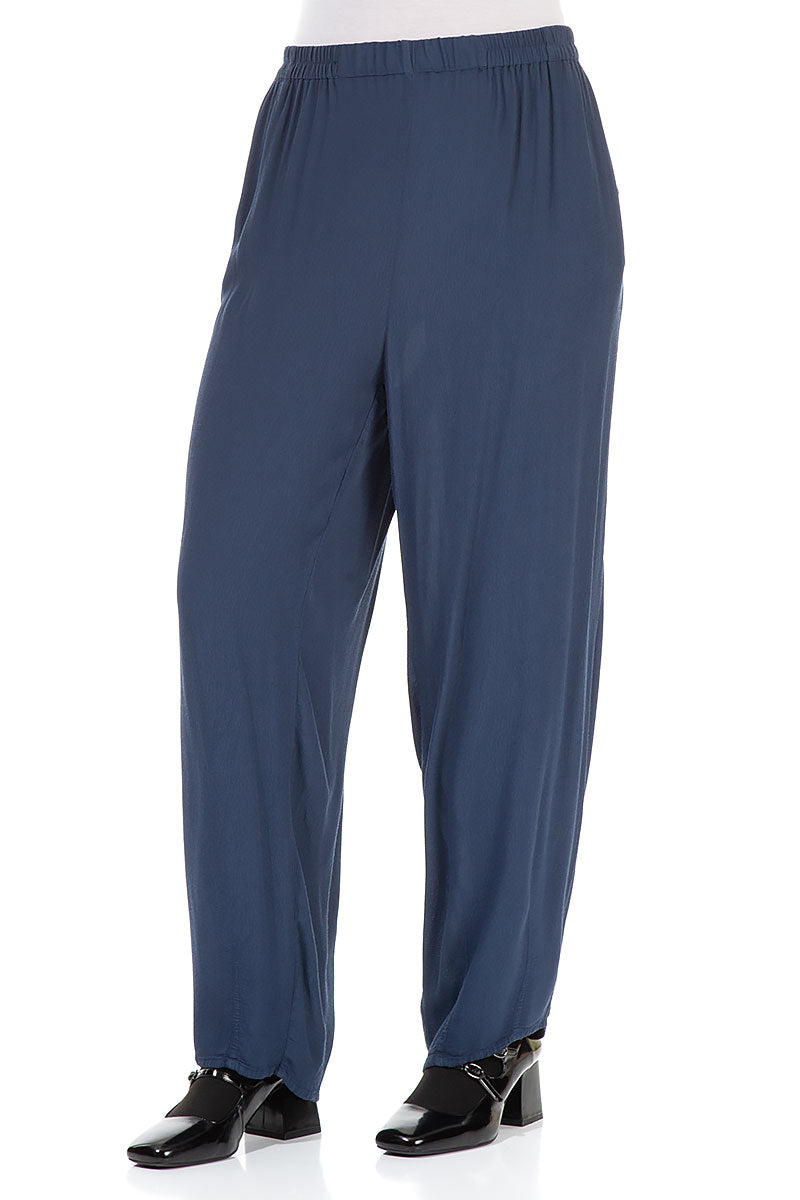 Long Tapered Denim Blue Viscose Trousers