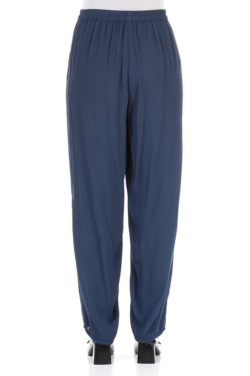 Long Tapered Denim Blue Viscose Trousers